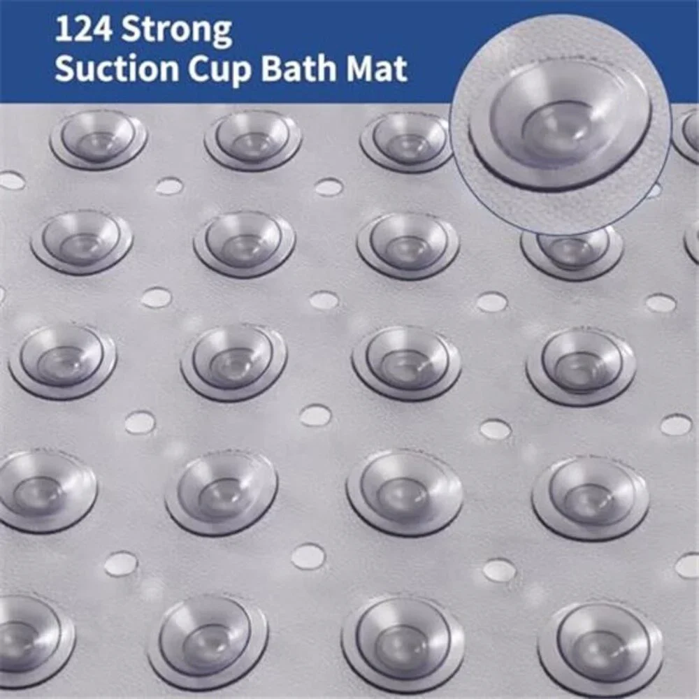 Non Slip Bath Mat PVC Shower Tub Mat Suction Cups Quick Dry 28x15 Grey